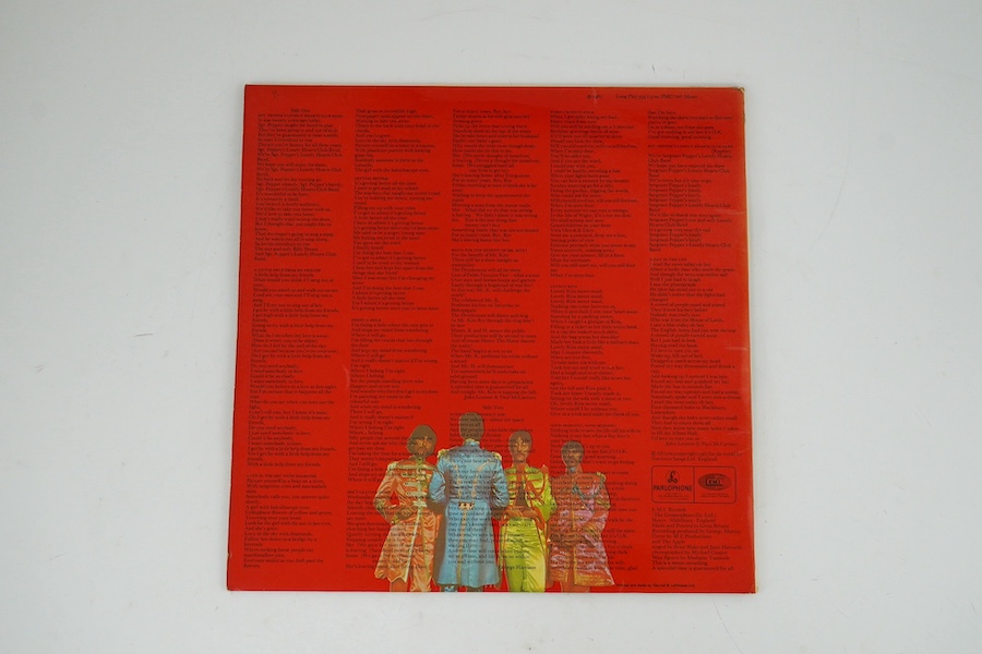 The Beatles; Sgt Pepper LP record album, mono on Parlophone PMC 7027, XEX 637-1, complete with card insert. Condition - fair